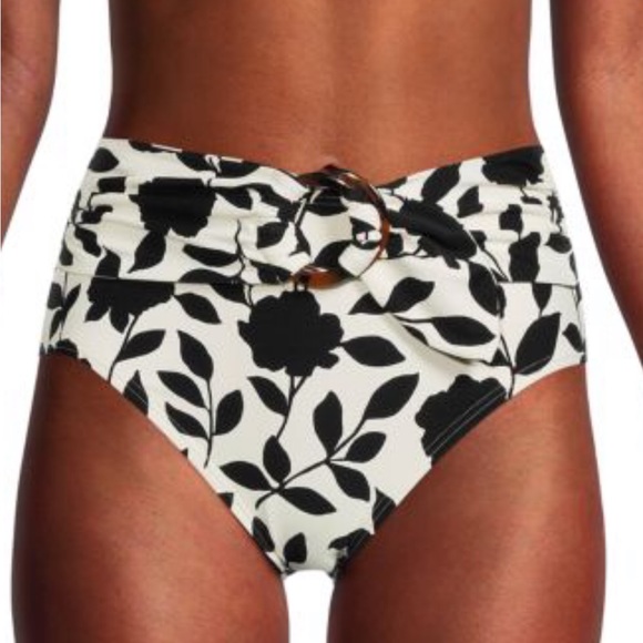 NWT ♠️ Kate Spade BLACK Floral belted High-Waist Bikini Swim Bottom | S - Picture 3 of 10